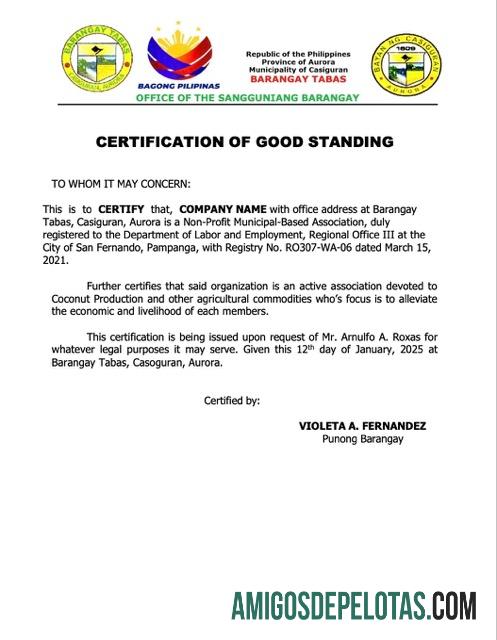 Certificação de boa reputação das Filipinas para impressão, modelo Word e PDF, versão 4